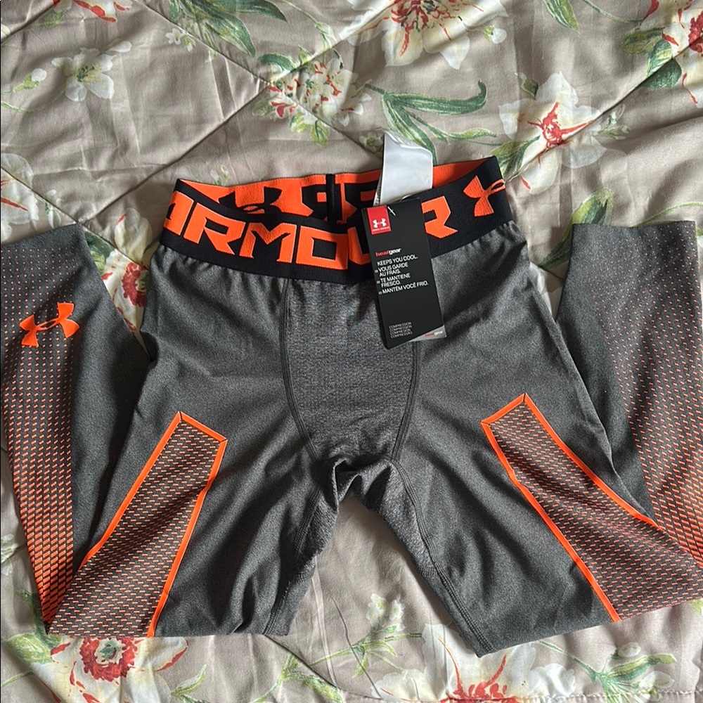 Under Armour Men's Gray and Orange Compression Shorts